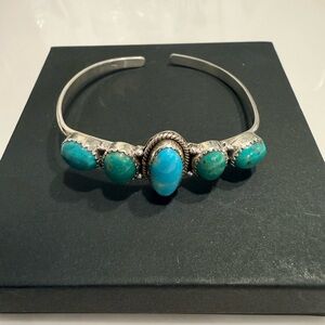 Silver Cuff Bracelet with Turquoise Stones